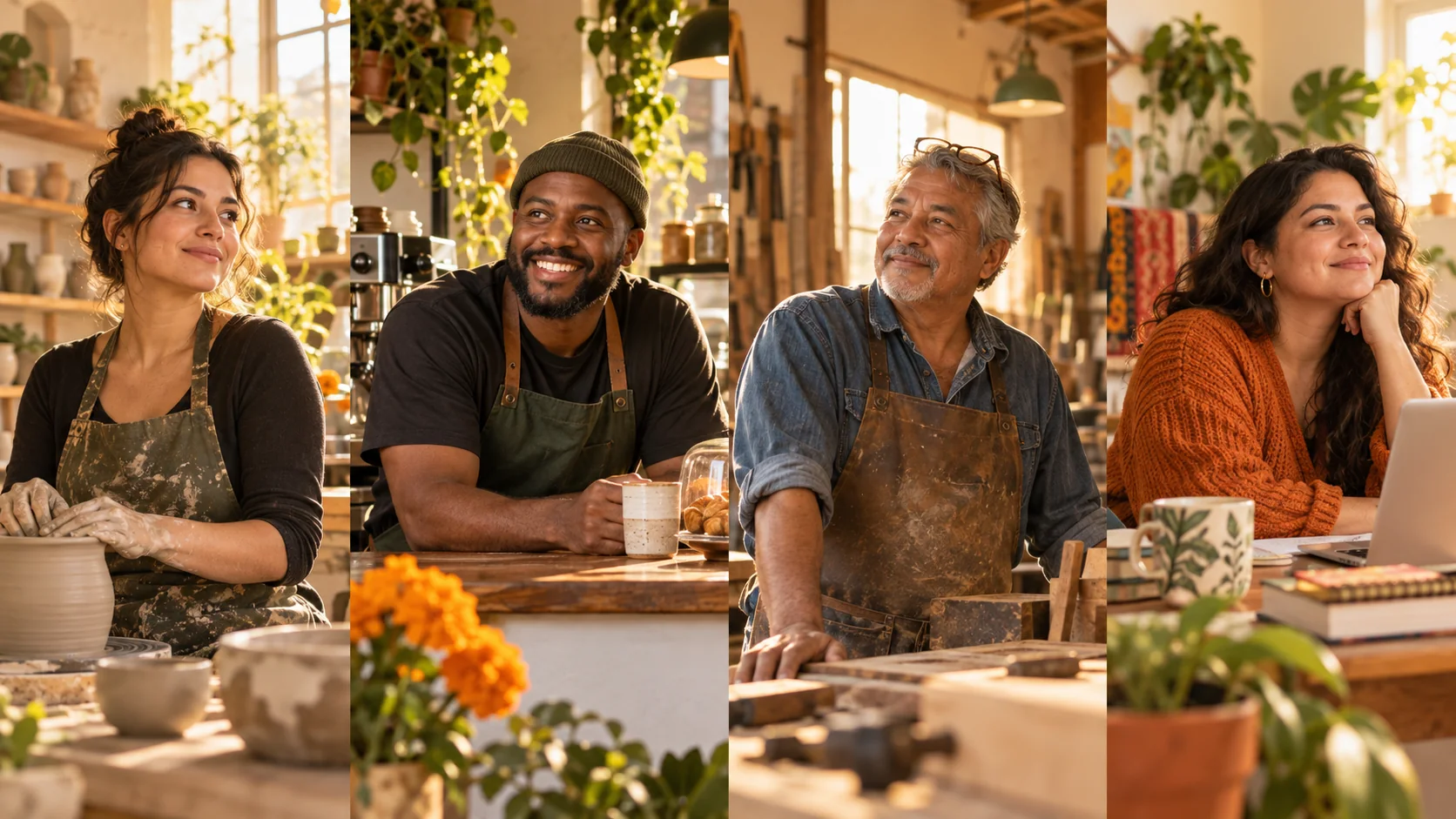 Four entrepreneurs in their businesses