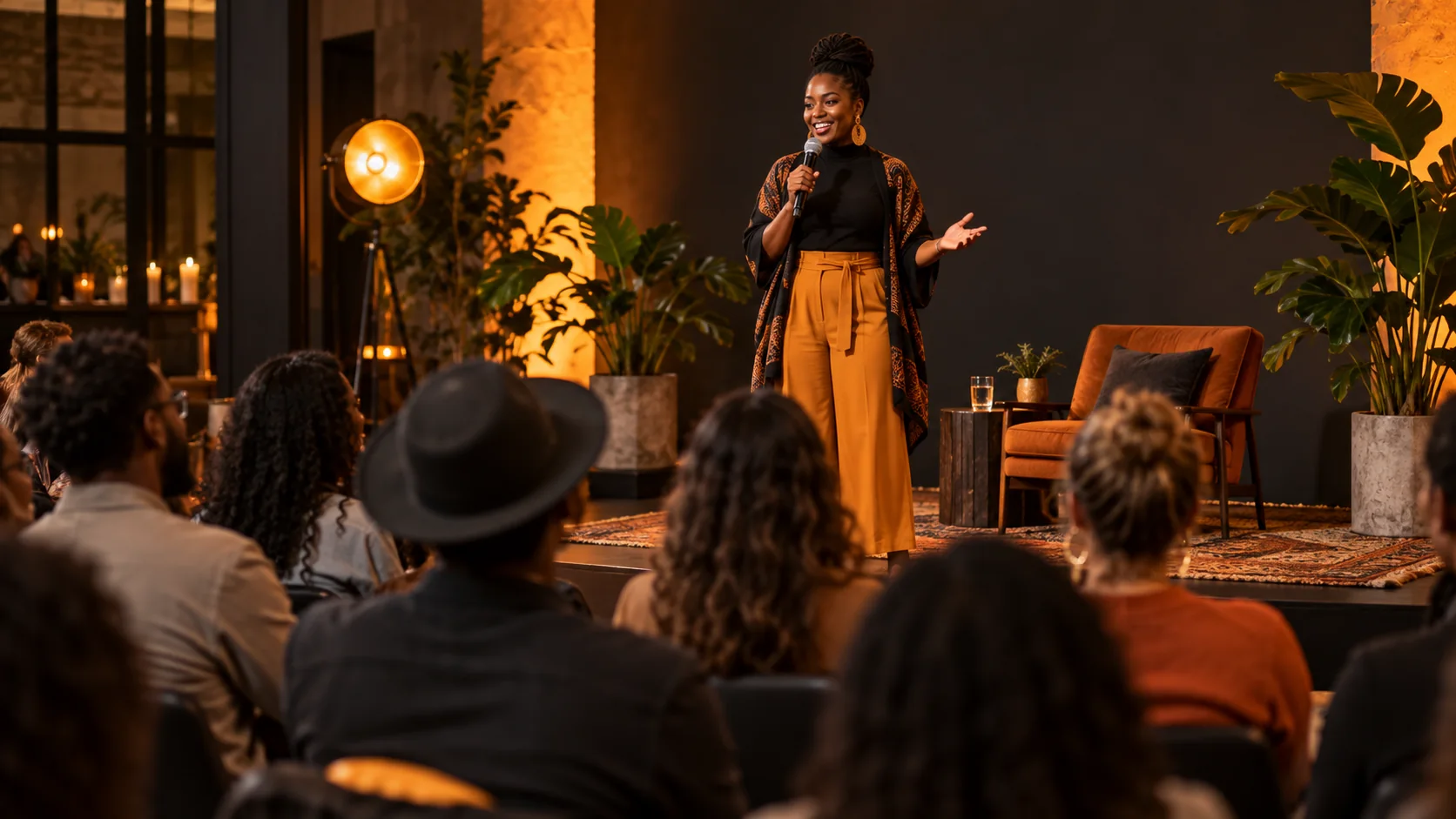 Entrepreneur sharing a story at an intimate live gathering